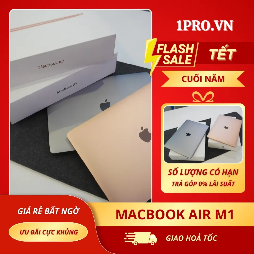 Macbook Air M1 màu xám không gian trên bàn làm việc hiện đại